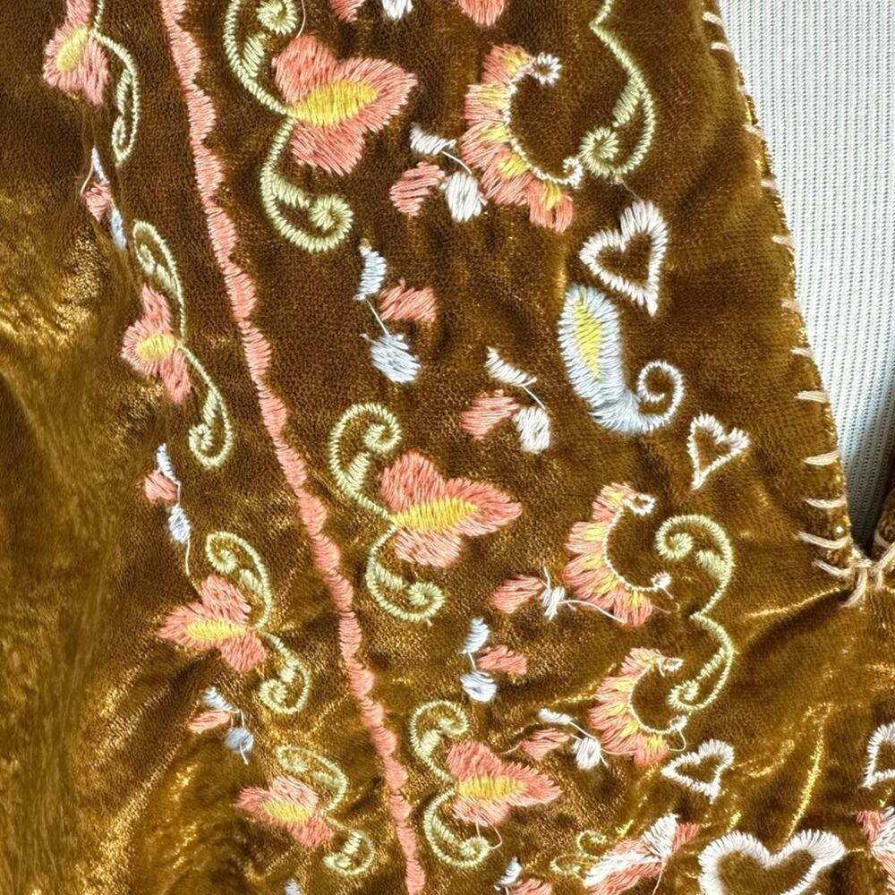 Free People Bohemian Embroidered Velvet Freya Tunic Dress Amber Brown Size Large - Picture 11 of 14